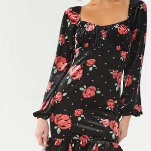 Velvet Floral Scrunched Ruffled Long Sleeve